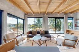 Spacious waterfront villa with splash pool, beach access & private terrace