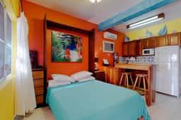 Ocean-view studio with pool, WiFi & partial AC - steps from the beach