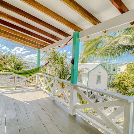 Covered porch with hammock and island views