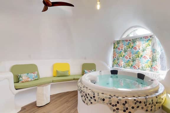 Lagoon view retreat villa with pool, private hot tub, & AC