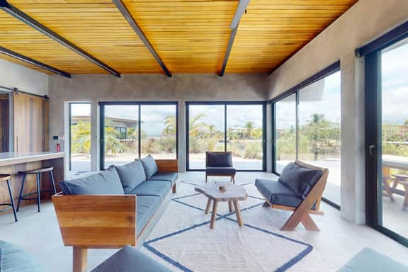 Spacious dog-friendly villa with king beds, private pool, water views & BBQ deck