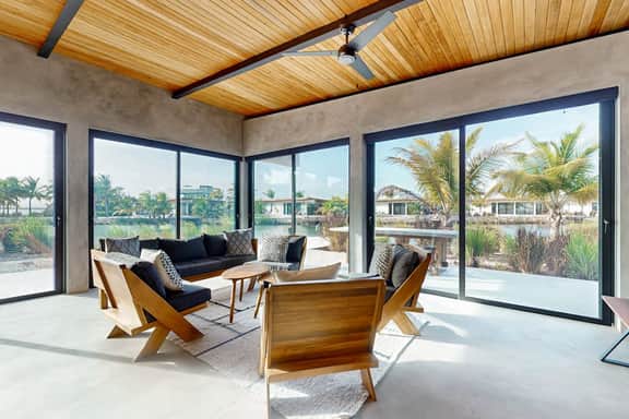 Waterfront villa with pool, spacious deck, dog-friendly & office space