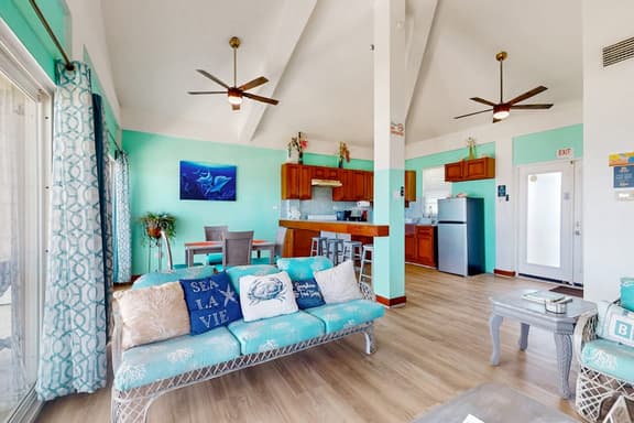 Lagoonfront villa near town with pool, sea view, & central AC