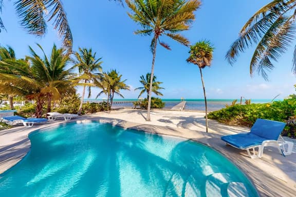 Oceanfront villa with pool, beach access, ocean view, partial AC & strong WiFi